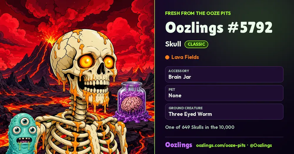 Oozlings #5792, a Classic Skull in Lava Fields