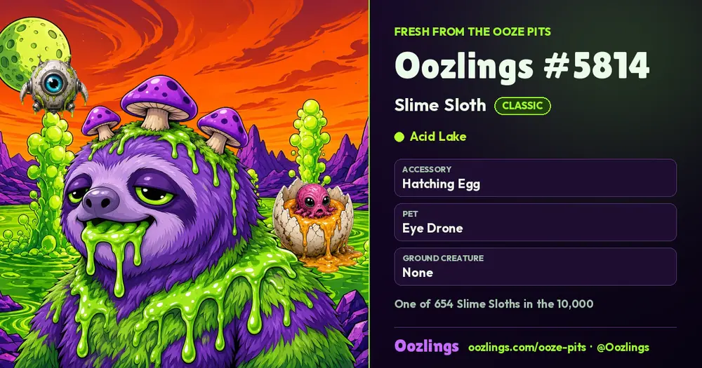 Oozlings #5814, a Classic Slime Sloth in Acid Lake