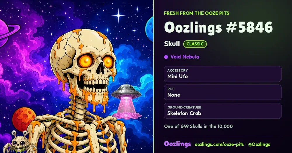 Oozlings #5846, a Classic Skull in Void Nebula