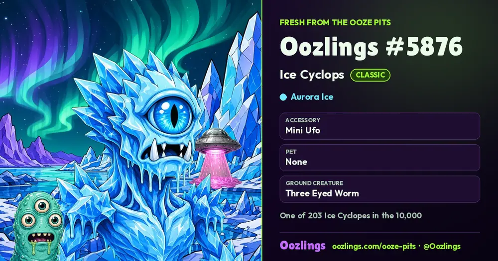 Oozlings #5876, a Classic Ice Cyclops in Aurora Ice