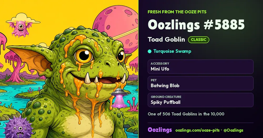 Oozlings #5885, a Classic Toad Goblin in Turquoise Swamp