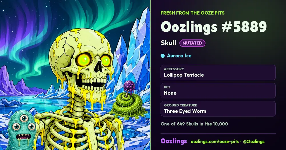 Oozlings #5889, a Mutated Skull in Aurora Ice