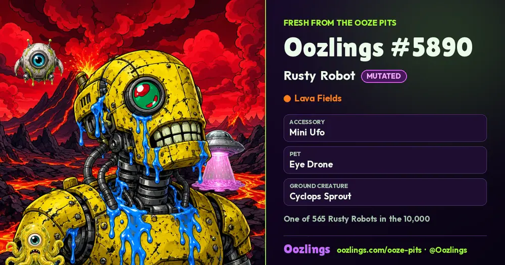 Oozlings #5890, a Mutated Rusty Robot in Lava Fields