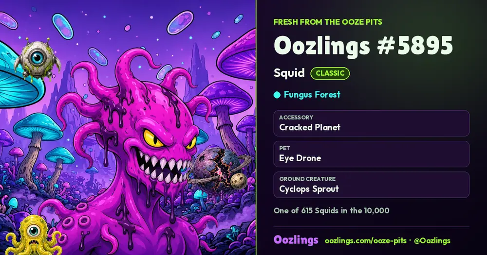 Oozlings #5895, a Classic Squid in Fungus Forest