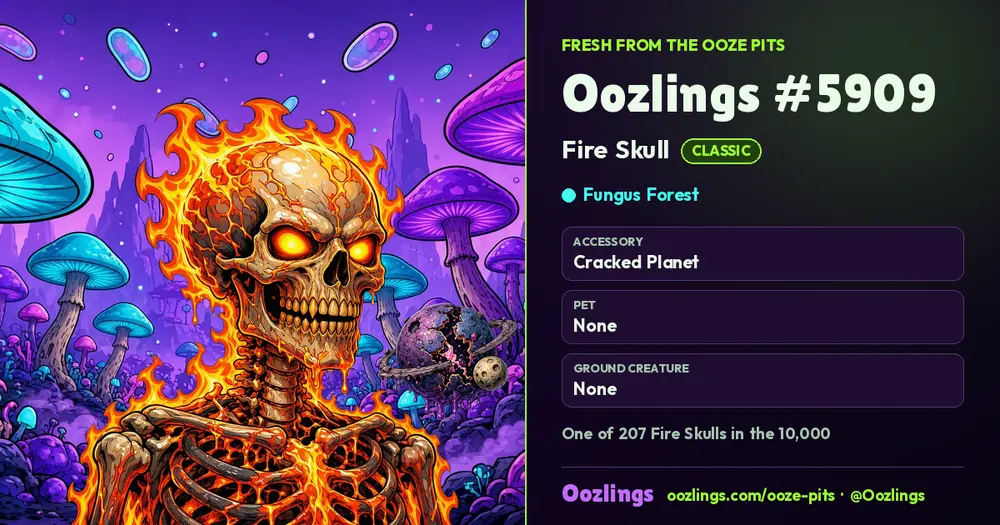 Oozlings #5909, a Classic Fire Skull in Fungus Forest