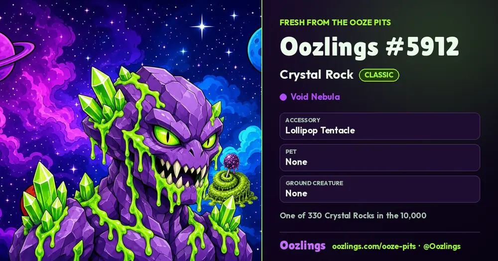 Oozlings #5912, a Classic Crystal Rock in Void Nebula