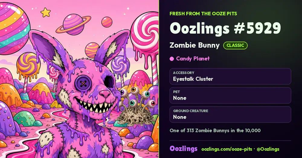 Oozlings #5929, a Classic Zombie Bunny in Candy Planet