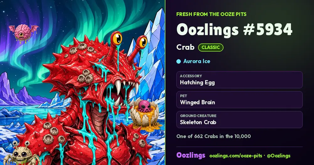 Oozlings #5934, a Classic Crab in Aurora Ice