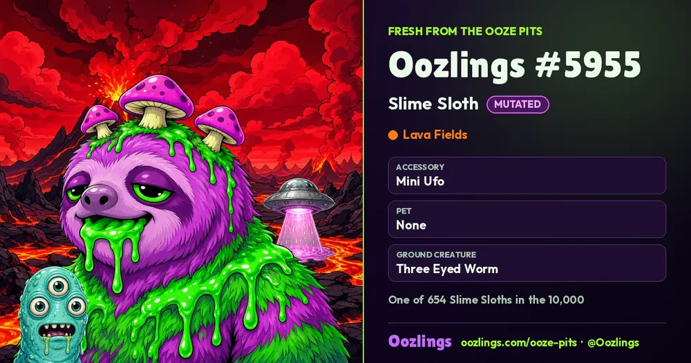 Oozlings #5955, a Mutated Slime Sloth in Lava Fields