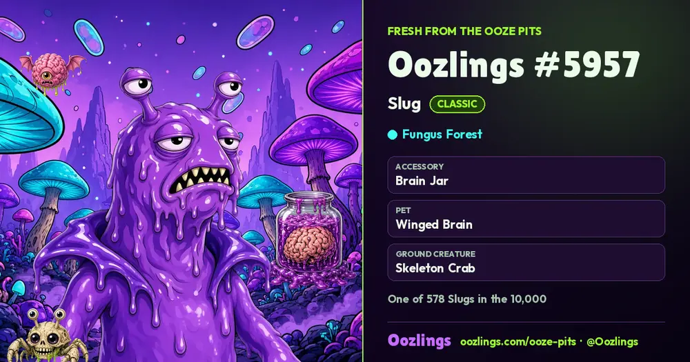 Oozlings #5957, a Classic Slug in Fungus Forest