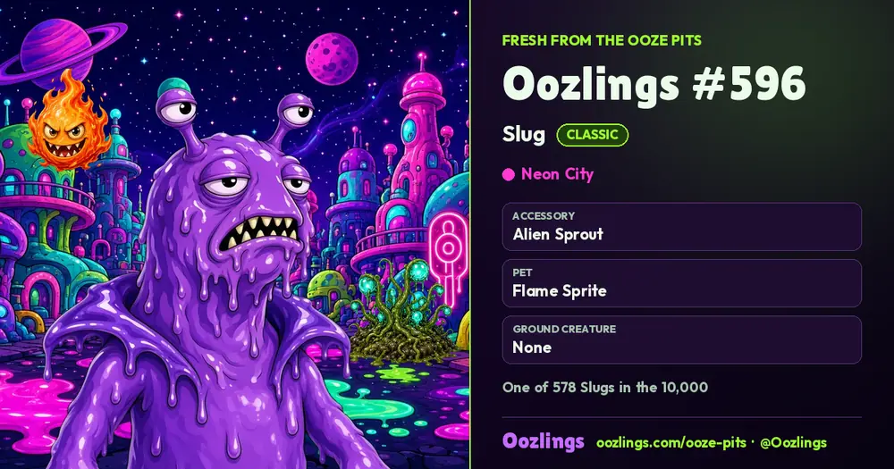 Oozlings #596, a Classic Slug in Neon City