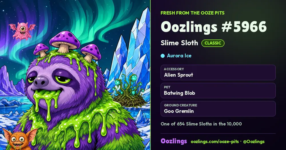 Oozlings #5966, a Classic Slime Sloth in Aurora Ice