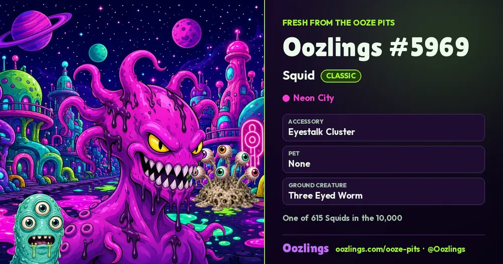 Oozlings #5969, a Classic Squid in Neon City