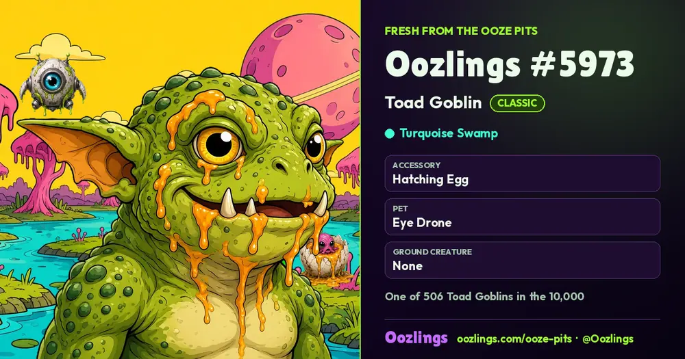 Oozlings #5973, a Classic Toad Goblin in Turquoise Swamp