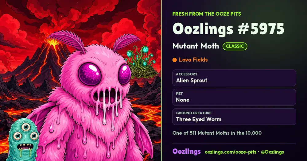 Oozlings #5975, a Classic Mutant Moth in Lava Fields