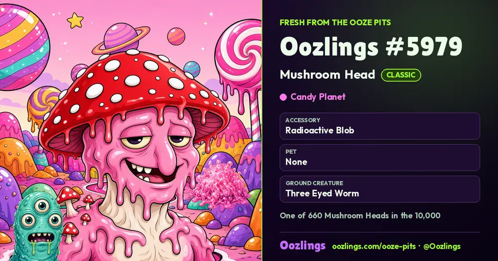 Oozlings #5979, a Classic Mushroom Head in Candy Planet
