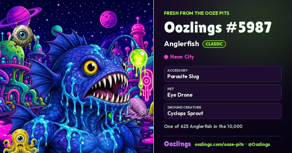 Oozlings #5987, a Classic Anglerfish in Neon City