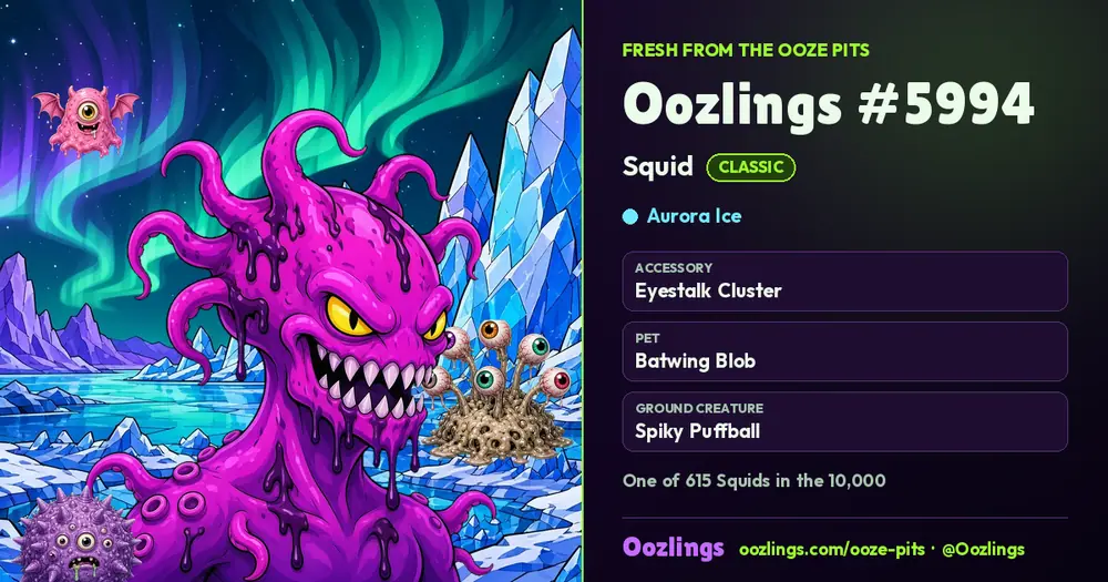 Oozlings #5994, a Classic Squid in Aurora Ice