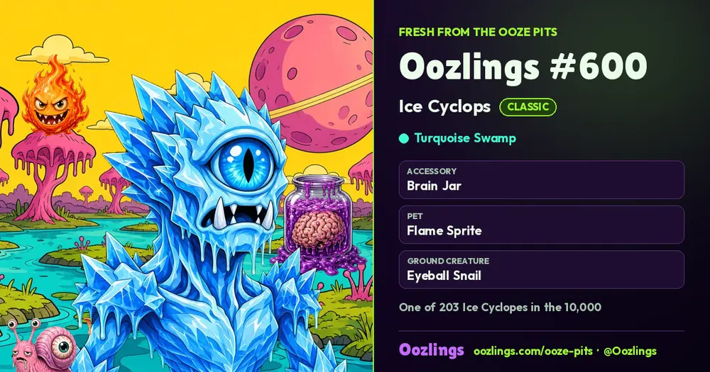 Oozlings #600, a Classic Ice Cyclops in Turquoise Swamp