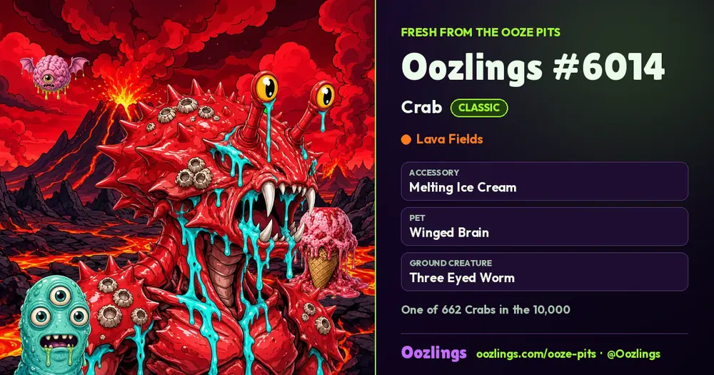 Oozlings #6014, a Classic Crab in Lava Fields