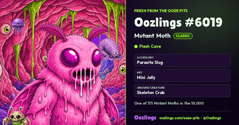 Oozlings #6019, a Classic Mutant Moth in Flesh Cave