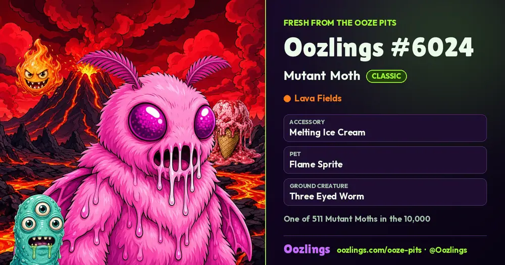 Oozlings #6024, a Classic Mutant Moth in Lava Fields