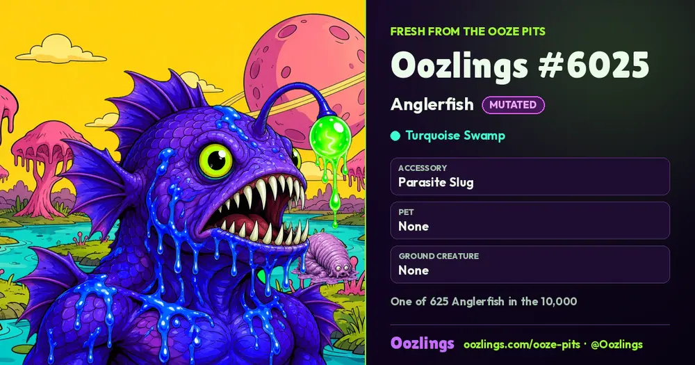 Oozlings #6025, a Mutated Anglerfish in Turquoise Swamp