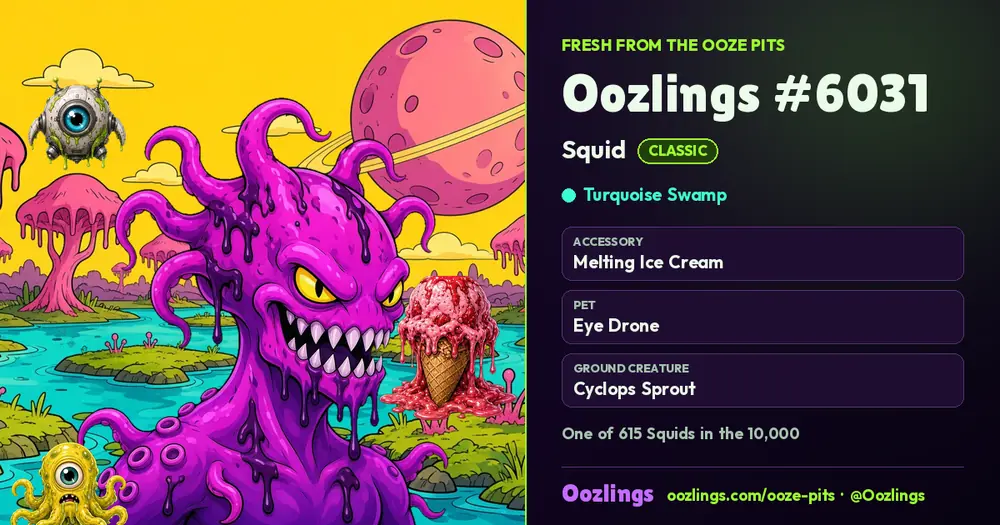 Oozlings #6031, a Classic Squid in Turquoise Swamp