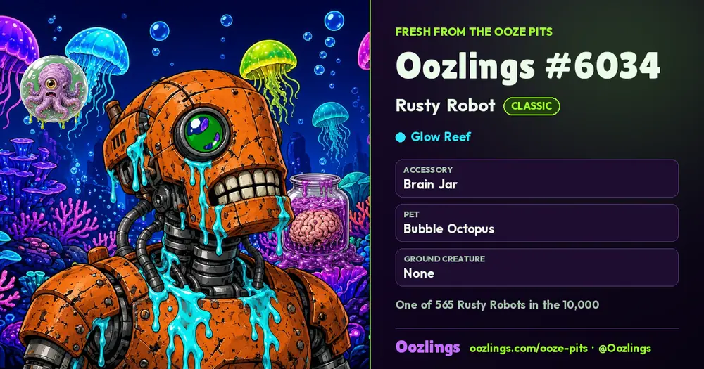 Oozlings #6034, a Classic Rusty Robot in Glow Reef