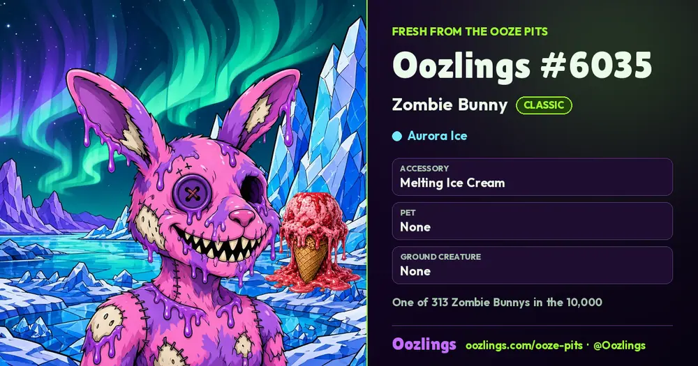Oozlings #6035, a Classic Zombie Bunny in Aurora Ice