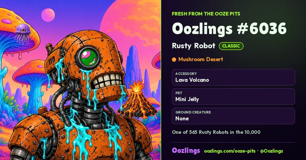 Oozlings #6036, a Classic Rusty Robot in Mushroom Desert