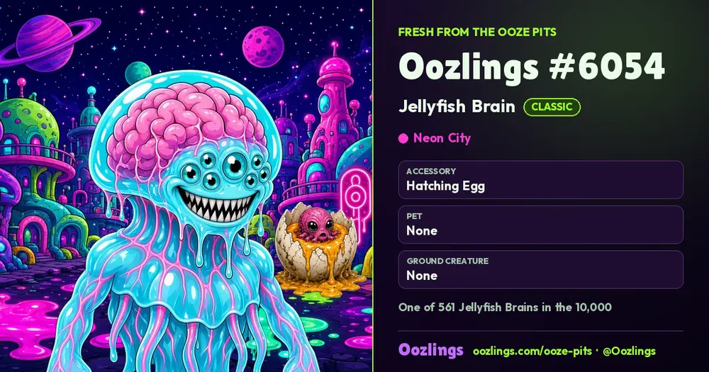 Oozlings #6054, a Classic Jellyfish Brain in Neon City