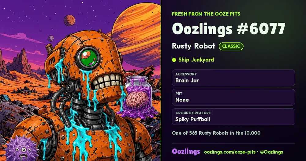 Oozlings #6077, a Classic Rusty Robot in Ship Junkyard