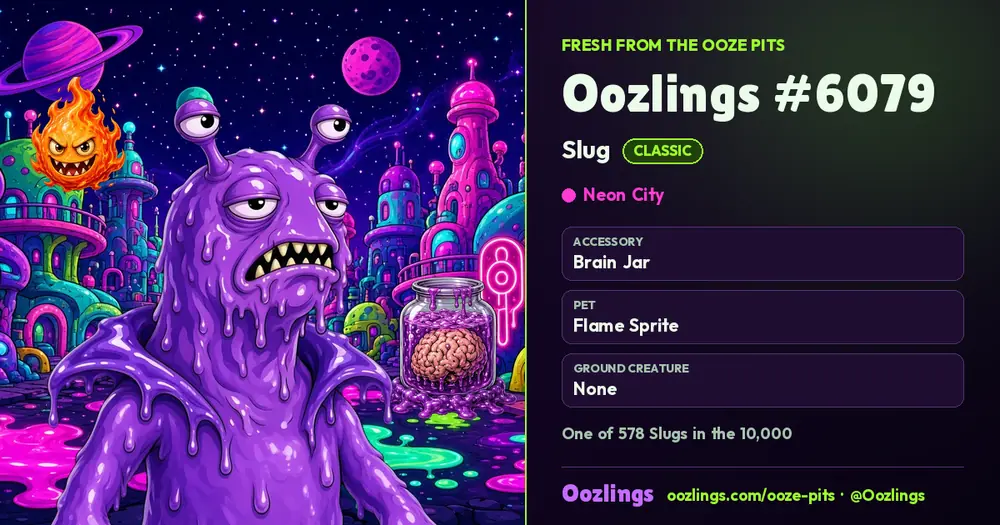 Oozlings #6079, a Classic Slug in Neon City
