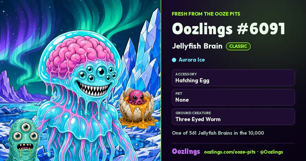 Oozlings #6091, a Classic Jellyfish Brain in Aurora Ice