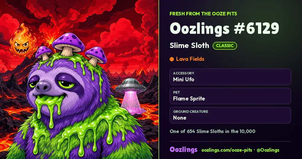 Oozlings #6129, a Classic Slime Sloth in Lava Fields