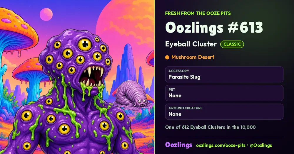 Oozlings #613, a Classic Eyeball Cluster in Mushroom Desert