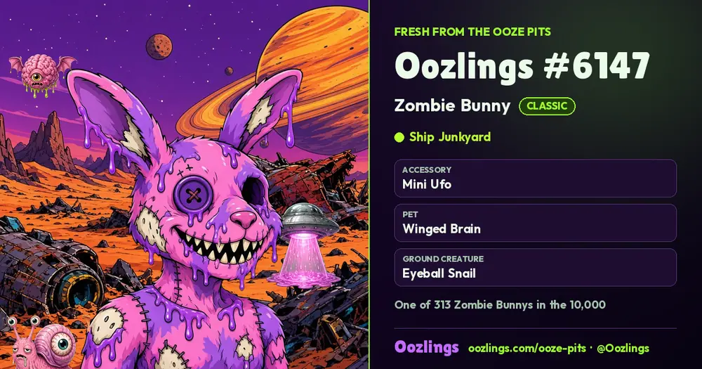 Oozlings #6147, a Classic Zombie Bunny in Ship Junkyard