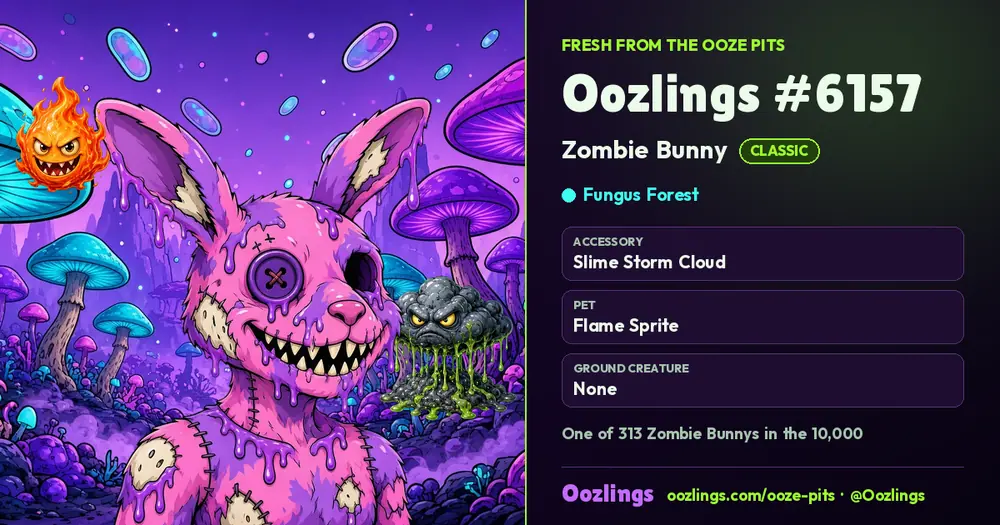 Oozlings #6157, a Classic Zombie Bunny in Fungus Forest
