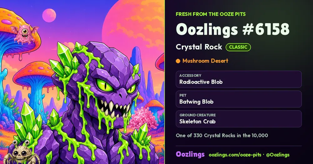 Oozlings #6158, a Classic Crystal Rock in Mushroom Desert