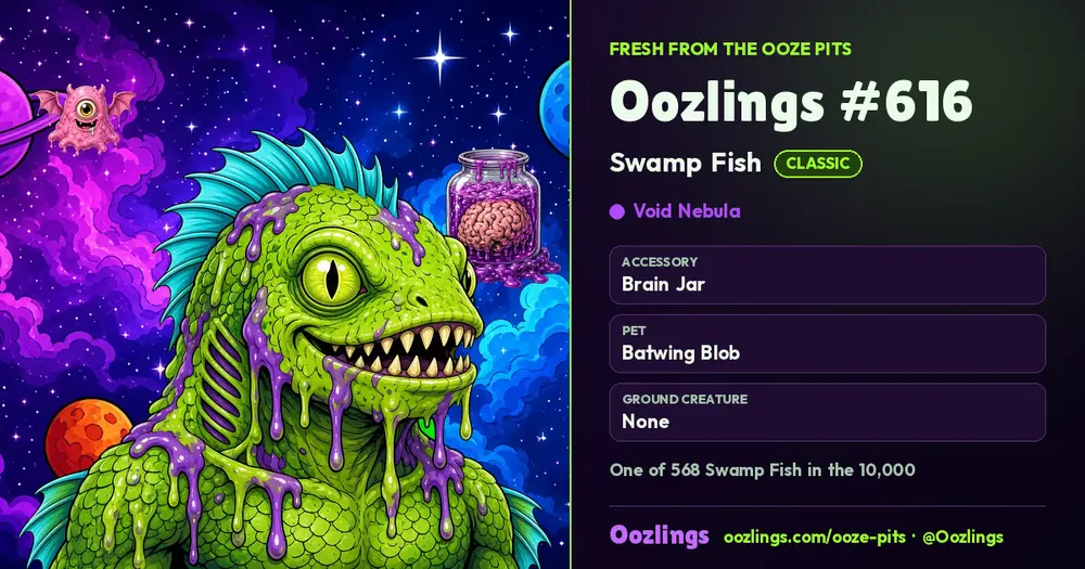 Oozlings #616, a Classic Swamp Fish in Void Nebula