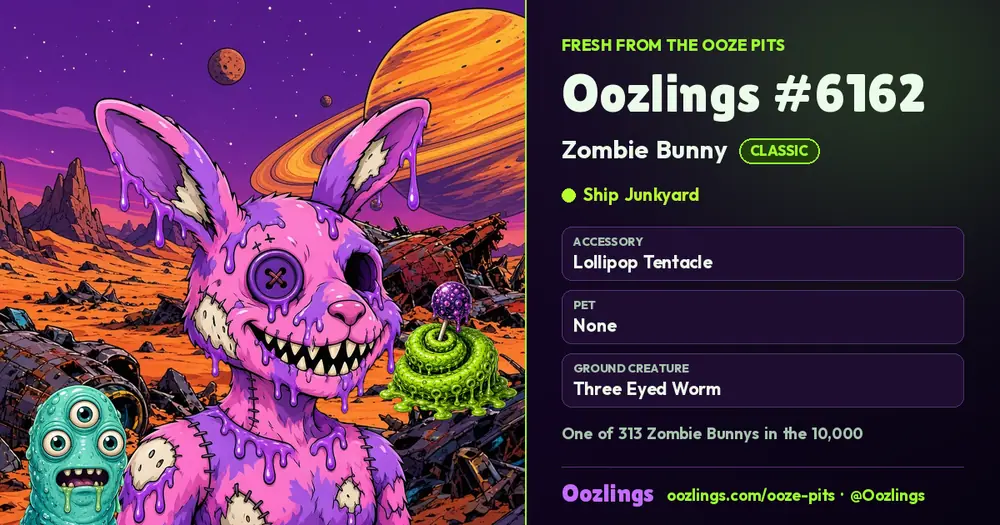 Oozlings #6162, a Classic Zombie Bunny in Ship Junkyard