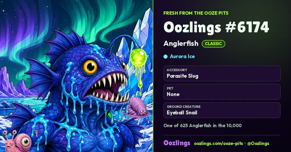 Oozlings #6174, a Classic Anglerfish in Aurora Ice