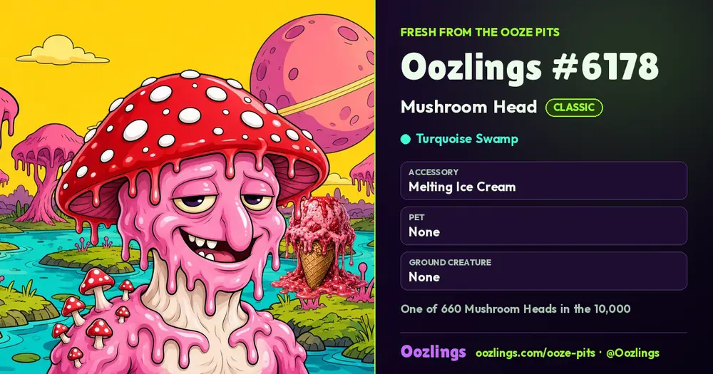 Oozlings #6178, a Classic Mushroom Head in Turquoise Swamp