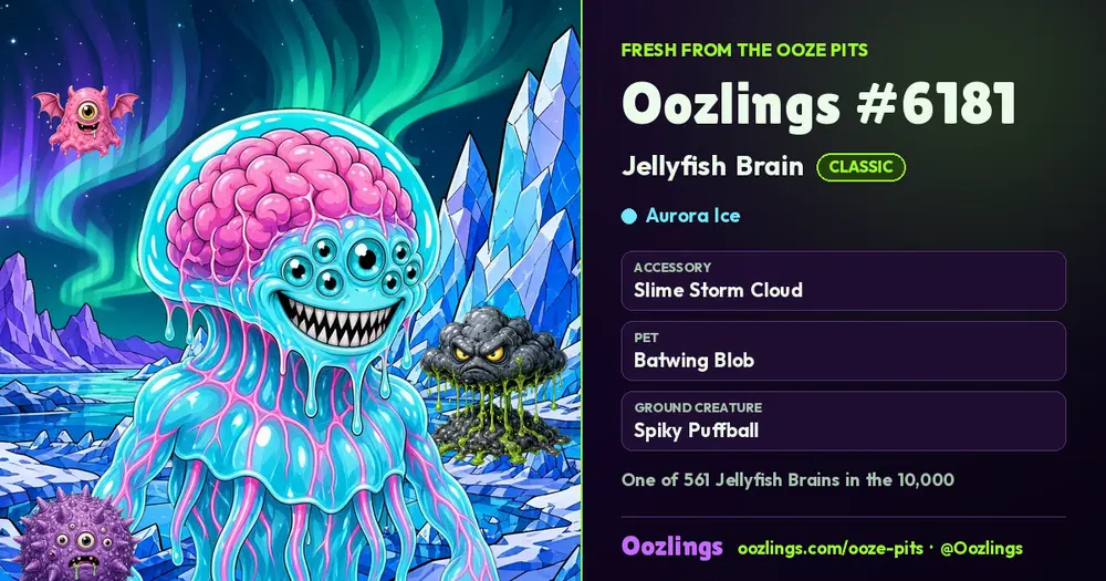 Oozlings #6181, a Classic Jellyfish Brain in Aurora Ice