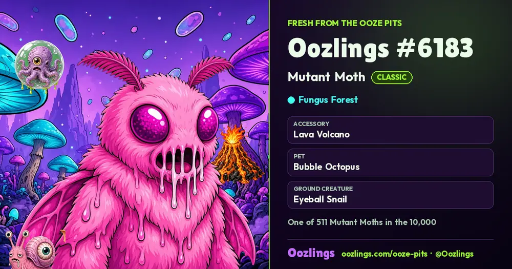 Oozlings #6183, a Classic Mutant Moth in Fungus Forest