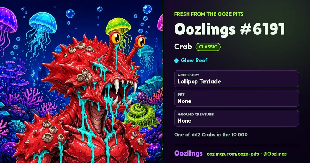Oozlings #6191, a Classic Crab in Glow Reef