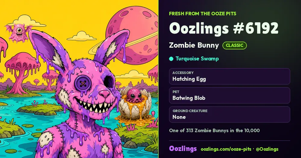Oozlings #6192, a Classic Zombie Bunny in Turquoise Swamp
