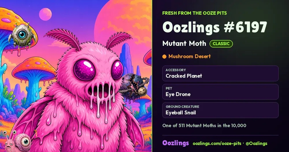 Oozlings #6197, a Classic Mutant Moth in Mushroom Desert