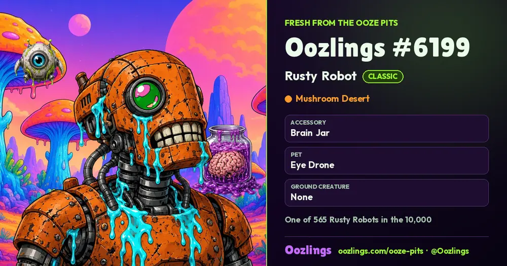 Oozlings #6199, a Classic Rusty Robot in Mushroom Desert